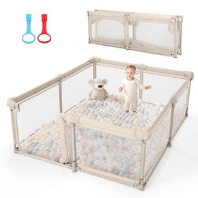 Baby Playpen,79"x59" Foldable Baby Playpen for Babies and Toddlers with Gate,Large Baby Play Pens with Zipper Door,Baby Play Yards Play Area(Grey)