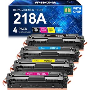 InkNI 218A Toner Cartridges 4 Pack (with Chip) Replacement for HP 218A W2180A for HP 218X for HP Color Laserjet Pro MFP 3301FDW 3201DW 3301SDW 3301CDW Printer Ink W2180X High Yield (4 Pack, B/C/Y/M)