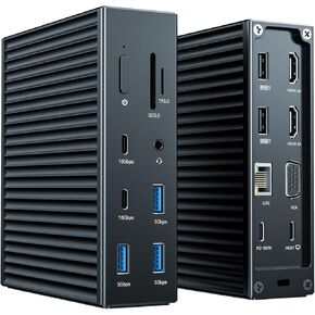 anyoyo USB C Station Station Dual Dual Monitor محطة إرساء الكمبيوتر المحمول 16-in-1 حتى 2*HDMI 4K60+VGA1080P+2*USB C10GBPS+SD/TF+Audio+PD100W USB C HUB Multiport Adapter لـ MacBook/Dell/Lenovo/HP (Black)