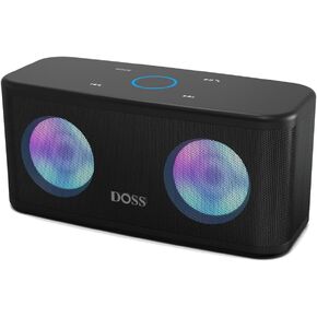 مكبر صوت Doss Bluetooth مع صوت عالي الدقة 16W وباس عميق ، التحكم في اللمس ، بلوتوث 4.2 ، مصابيح LED ، إقران استريو لاسلكي ، وقت اللعب 20 ساعة ، مكبر صوت لاسلكي للمنزل ، الأسود في الهواء الطلق