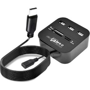 USB C Hub 15ft Cable, 4-Port USB2.0 A Hub Splitter Data Port/TF/SD/MS/M2 Card Reader Compatible with MacBook, Laptop, Surface Pro, PS4, PC, Flash Drive, Mobile HDD Mouse and Keyboard and More
