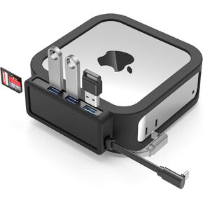MAC MINI M4 Dock 5 in 1 Hub ، حالة حماية إسقاط من الدرجة العسكرية مع منافذ 3XUSB-A 5GBPS ، منفذ بيانات USB-A ، قارئ بطاقة SD/TF لـ MAC MINI M4/M4 Pro-Black
