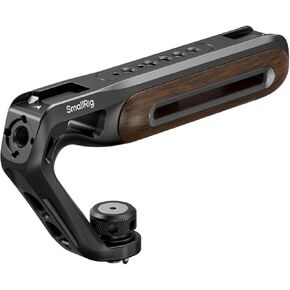 SMALLRIG Wooden Top Handle with Retractable 1/4''-20 and 3/8''-16 Locating Screw for ARRI, Max Load 15kg / 33.1lb for Universal Camera Cages and Rigs, 2 Cold Shoe Adapters to Mount Accessories- 5252