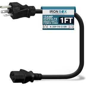 Ironbox Electric - NEMA 6-20p توصيل إلى IEC C13 Power Cord - 15A/250V ، 14/3 AWG - UL سلك الطاقة الثقيلة - الأسلاك البديلة للمراقبة ، الكمبيوتر ، الطابعة ، مكبر صوت الصوت والمزيد (10 أقدام ، مصبوب)