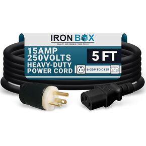 Ironbox Electric - NEMA 6-20p توصيل إلى IEC C13 Power Cord - 15A/250V ، 14/3 AWG - UL سلك الطاقة الثقيلة - الأسلاك البديلة للمراقبة ، الكمبيوتر ، الطابعة ، مكبر صوت الصوت والمزيد (10 أقدام ، مصبوب) in Kuwait