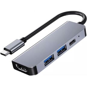 5-in-1 Type-C Hub, Type C to HDTV Adapter, RJ45 Ethernet, 4K HDTV, PD100W, USB 3.0, USB2.0 Compatible with Type C Devices with DP Alt Mode, Multi-Port Adapter, Docking Station