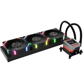Syn 360 Black - AIO CPU Liquid Cooler - LCD Screen Inside PC - 3X Fluid Dynamic Bearing X12 Fans, 360mm Water Cooler, Compatible w/AMD AM4/AM5, Ryzen 7 7800x3d, Intel 14900k, LGA1700/1200