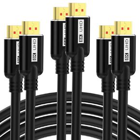 8K HDMI Cable 5FT 3Pack, High Speed 48Gbps HD Shielded Cord, Supports 8K@60Hz, 4K@120Hz in-Wall CL3 Rated HDMI 2.1 Cord, Compatible with Roku TV/Laptop/PC/HDTV and More