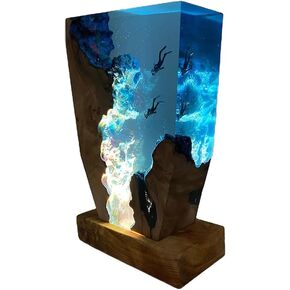 Home Decor Epoxy Lamp Handmade Resin Crafts Divers Night Light Microlandscape Table Lamp Unique Ornament (8 * 5 Inch)