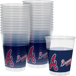 Atlanta Braves Reusable Plastic Cups, 16 oz. - 25 Count - Premium Quality & Vibrant Team Colors, Perfect for Game Day