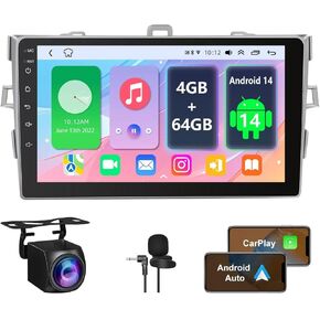 【4+64 جيجابايت】 Android 14 Car Radio to Toyota Corolla 2000 2010 2011 2012 2013 ، Stereo 9 بوصة شاشة IPS مع Carplay Android Auto WiFi Bluetooth GPS Navigation Touch Head Unit