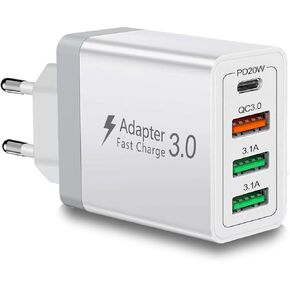 محول توصيل السفر الأوروبي ، 40W 4 PORT USB C European Charger PD 20W QC 3.0 Europe USB C Charger Block to Europe Plug Plug For iPhone 16 15 14 13 12 11 Pros Max XS X 8 ، Galaxy ، Android in Kuwait