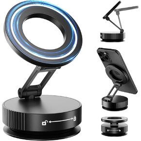 Phone Holders for Your car,Upgraded Vacuum Magnetic Phone Holder Stand for Magsafe,360° Rotatable Zinc Alloy Suction Cup Phone Mount for Car/Gym/Mirror/Shower-Obsidian Black