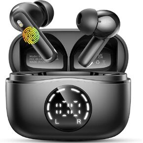 Wireless Earbuds, 2025 Bluetooth Headphones V5.4 Ear buds Built-in ENC Noise Cancelling Mics, 48H Stereo Bass Bluetooth Earbuds with Dual LED Display, IP7 Waterproof Earphones for Android iOS, Black