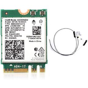 WiFi 6 AX200 802.11ax WiFi Card 2400Mbps 5GHz and 574Mbps 2.4GHz Wireless Module for Laptop Desktop with Bluetooth 5.1, Windows 10 64bit and Linux, M.2/NGFF 2230