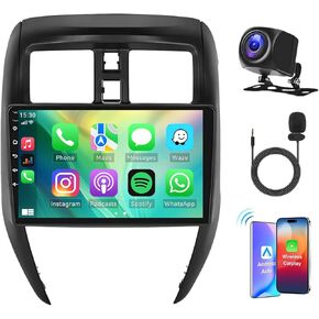 10 inch Car Radio for Nissan Versa Sedan 2015 2016 2017 2018 2019 Wireless Carplay Android Auto [2+32GB] Bluetooth Screen with WiFi GPS Bluetooth FM SWC Backup Camera