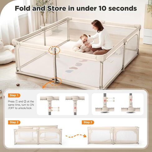 Baby Playpen,79"x59" Foldable Playpen for Babies and Toddlers with Gate,Large Play Pen with Zipper Door,Baby Play Pen Play Area(Khaki) in Kuwait