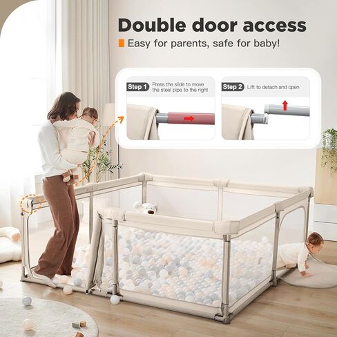 Baby Playpen,79"x59" Foldable Playpen for Babies and Toddlers with Gate,Large Play Pen with Zipper Door,Baby Play Pen Play Area(Khaki) in Kuwait