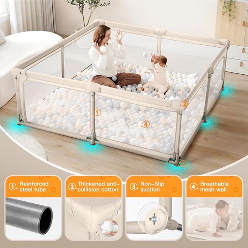 Baby Playpen,79"x59" Foldable Playpen for Babies and Toddlers with Gate,Large Play Pen with Zipper Door,Baby Play Pen Play Area(Khaki) in Kuwait