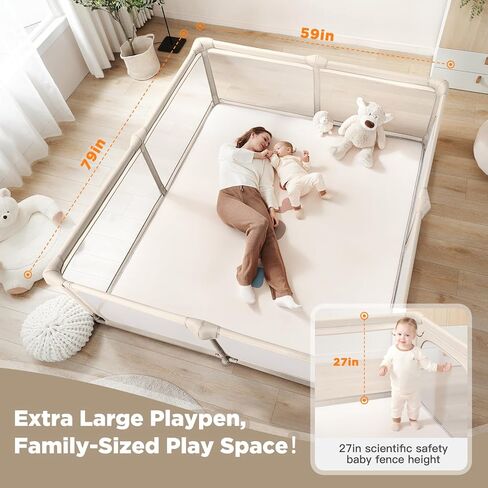 Baby Playpen,79"x59" Foldable Playpen for Babies and Toddlers with Gate,Large Play Pen with Zipper Door,Baby Play Pen Play Area(Khaki) in Kuwait