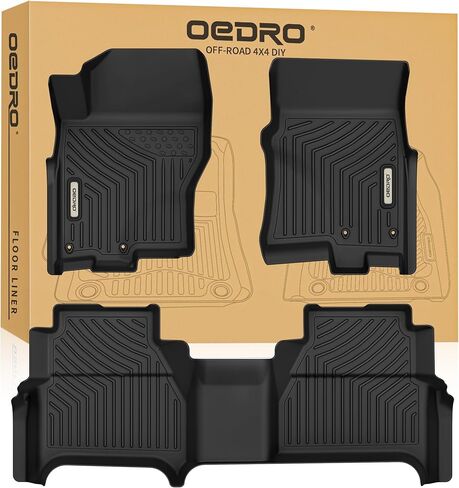 سجادات أرضية OEDRO تناسب 2017-2021 Nissan Titan / 2016-2021 Nissan Titan XD Crew Cab مع مقعد دلو في الصف الأول، واقي أسود فريد من نوعه TPE لجميع الأحوال الجوية يتضمن الصف الأول والثاني: بطانات مجموعة كاملة in Saudi Arabia