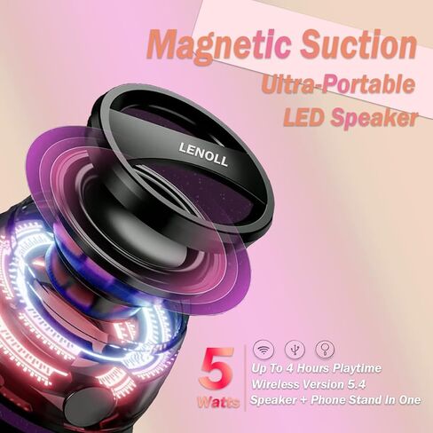 Wireless Portable Bluetooth Speakers Magnetic Phone Stand for PC iPhone Android, Small Portable Speaker with RGB for Camping, Party, Desk. 1 Black Wireless Speaker in Saudi Arabia