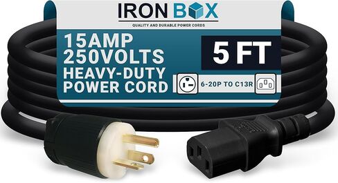 Ironbox Electric - NEMA 6-20p توصيل إلى IEC C13 Power Cord - 15A/250V ، 14/3 AWG - UL سلك الطاقة الثقيلة - الأسلاك البديلة للمراقبة ، الكمبيوتر ، الطابعة ، مكبر صوت الصوت والمزيد (10 أقدام ، مصبوب) in Kuwait