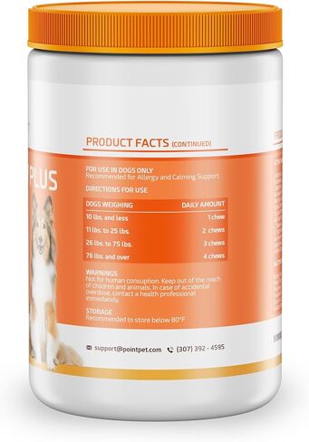 POINTPET Allergy Plus Calming Formula for Dogs - Comprehensive Seasonal Allergy Support - Helps Manage Histamine Levels - Premium 13-in-1 Blend with Colostrum, Bromelain, Chamomile & More in Kuwait