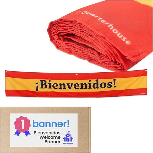 Quarterhouse Bienvenidos Welcome Banner for Spanish Classrooms, Businesses, & Special Events - Spanish Flag (Yellow & Red) Background - Polyester, 60 x 10 Inches in Saudi Arabia