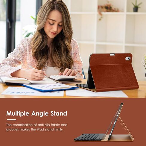 VIKESI Keyboard Case for iPad (A16,2025) 11th Generation/iPad 10th Generation Case (10.9" 2022),Premium Leather Smart Cover,Built-in Breathing Light,Function Row,Pencil Holder,Card Slots - Tea Brown in Kuwait