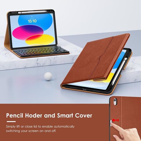 VIKESI Keyboard Case for iPad (A16,2025) 11th Generation/iPad 10th Generation Case (10.9" 2022),Premium Leather Smart Cover,Built-in Breathing Light,Function Row,Pencil Holder,Card Slots - Tea Brown in Kuwait