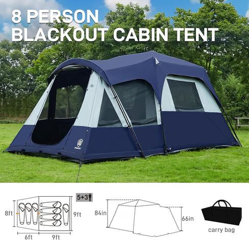 إيفر أدفانسد خيمة تعتيم للتخييم تتسع لـ10 اشخاص، خيمة متعددة الغرف للعائلة، خيمة كابينة محمولة للخيام الكبيرة الخارجية مع غطاء مطر وشنطة حمل، بابين، مقاومة للماء، 14 قدم × 10 قدم × 84 انش in Kuwait