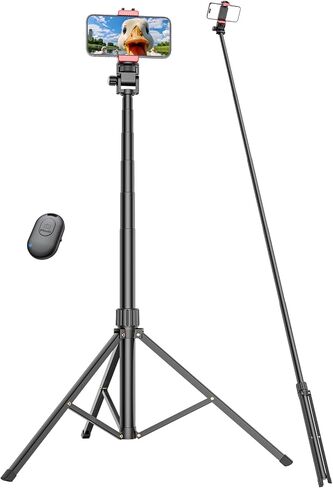 Pnitri 71'' Phone Tripod Stand, Extendable Reinforced Aluminum Phone Stand with Wireless Remote, Stable Cellphone Tripod (210cm-Black) in Kuwait