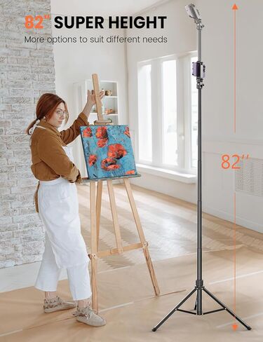 Pnitri 71'' Phone Tripod Stand, Extendable Reinforced Aluminum Phone Stand with Wireless Remote, Stable Cellphone Tripod (210cm-Black) in Kuwait