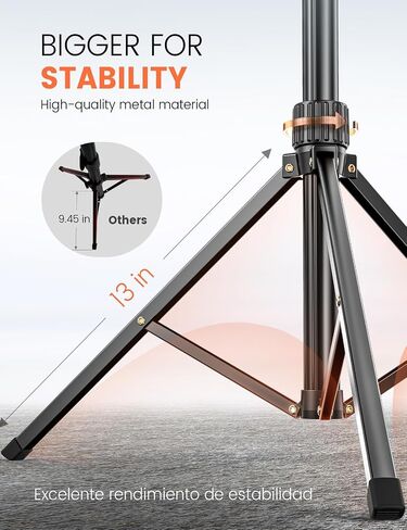 Pnitri 71'' Phone Tripod Stand, Extendable Reinforced Aluminum Phone Stand with Wireless Remote, Stable Cellphone Tripod (210cm-Black) in Kuwait