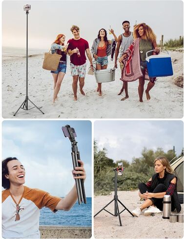 Pnitri 71'' Phone Tripod Stand, Extendable Reinforced Aluminum Phone Stand with Wireless Remote, Stable Cellphone Tripod (210cm-Black) in Kuwait