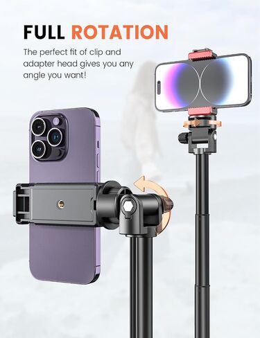 Pnitri 71'' Phone Tripod Stand, Extendable Reinforced Aluminum Phone Stand with Wireless Remote, Stable Cellphone Tripod (210cm-Black) in Kuwait