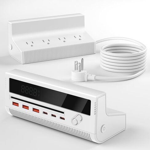 Power Strip with USB Ports, 10-in-1 Flat Plug Power Strip with Smart Display, Retro Game-Inspired USB Charging Station with 4 AC Outlets, 3 USB-C & 3 USB-A Ports, 5 FT Extension Cord (White) in Saudi Arabia