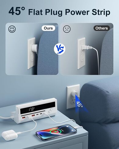 Power Strip with USB Ports, 10-in-1 Flat Plug Power Strip with Smart Display, Retro Game-Inspired USB Charging Station with 4 AC Outlets, 3 USB-C & 3 USB-A Ports, 5 FT Extension Cord (White) in Saudi Arabia