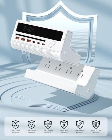Power Strip with USB Ports, 10-in-1 Flat Plug Power Strip with Smart Display, Retro Game-Inspired USB Charging Station with 4 AC Outlets, 3 USB-C & 3 USB-A Ports, 5 FT Extension Cord (White) in Saudi Arabia