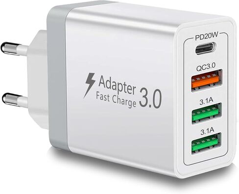 محول توصيل السفر الأوروبي ، 40W 4 PORT USB C European Charger PD 20W QC 3.0 Europe USB C Charger Block to Europe Plug Plug For iPhone 16 15 14 13 12 11 Pros Max XS X 8 ، Galaxy ، Android in Kuwait