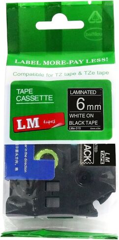 6/Pack LM Tapes - LMe911 Premium 1/4" Black Print on Silver Label Compatible with Brother TZe911 P-Touch Tape Includes a Tape Color/Size Guide. Replaces TZe-911 6mm 0.23 Laminated in Kuwait