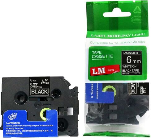 6/Pack LM Tapes - LMe911 Premium 1/4" Black Print on Silver Label Compatible with Brother TZe911 P-Touch Tape Includes a Tape Color/Size Guide. Replaces TZe-911 6mm 0.23 Laminated in Kuwait