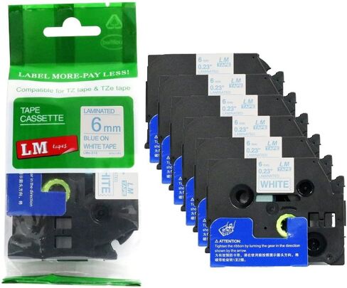 6/Pack LM Tapes - LMe911 Premium 1/4" Black Print on Silver Label Compatible with Brother TZe911 P-Touch Tape Includes a Tape Color/Size Guide. Replaces TZe-911 6mm 0.23 Laminated in Kuwait