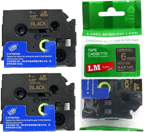 6/Pack LM Tapes - LMe911 Premium 1/4" Black Print on Silver Label Compatible with Brother TZe911 P-Touch Tape Includes a Tape Color/Size Guide. Replaces TZe-911 6mm 0.23 Laminated in Kuwait