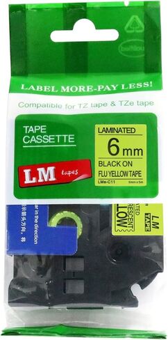 6/Pack LM Tapes - LMe911 Premium 1/4" Black Print on Silver Label Compatible with Brother TZe911 P-Touch Tape Includes a Tape Color/Size Guide. Replaces TZe-911 6mm 0.23 Laminated in Kuwait