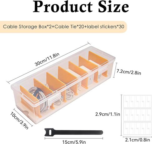 Klmnop 2 Pack Cable Cable Organizer Box مع 20 Ties Ties 30 ملصقات الكابلات ، صندوق تخزين سلك بلاستيكي واضح مع غطاء ، منظم شاحن الهاتف لدرج مكتب المكتب المنزلي (Clear) in Saudi Arabia