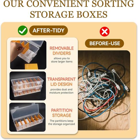 Klmnop 2 Pack Cable Cable Organizer Box مع 20 Ties Ties 30 ملصقات الكابلات ، صندوق تخزين سلك بلاستيكي واضح مع غطاء ، منظم شاحن الهاتف لدرج مكتب المكتب المنزلي (Clear) in Saudi Arabia