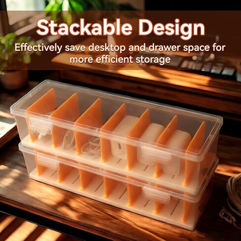 Klmnop 2 Pack Cable Cable Organizer Box مع 20 Ties Ties 30 ملصقات الكابلات ، صندوق تخزين سلك بلاستيكي واضح مع غطاء ، منظم شاحن الهاتف لدرج مكتب المكتب المنزلي (Clear) in Saudi Arabia