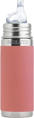 Pura Kiki 9oz/260ml Stainless Steel Insulated Sippy Bottle w/Sleeve, Plastic-Free, MadeSafe Certified, Medical-Grade Silicone Sipper Spout Fast Flow for Kids, Toddlers, Babies & Infant (Mint) in Saudi Arabia